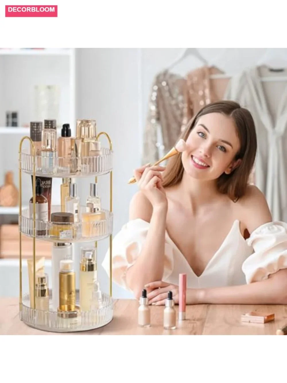 360° Rotating Makeup Organizer, 3 Tier Vanity Storage for Perfume Skincare